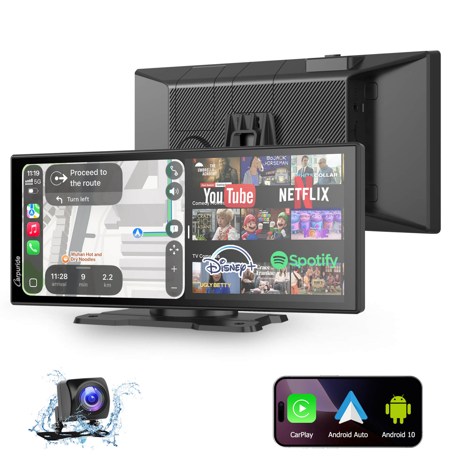 CARPURIDE W125P Portable Wireless Car Stereo, Support Install Pre-installed Apps