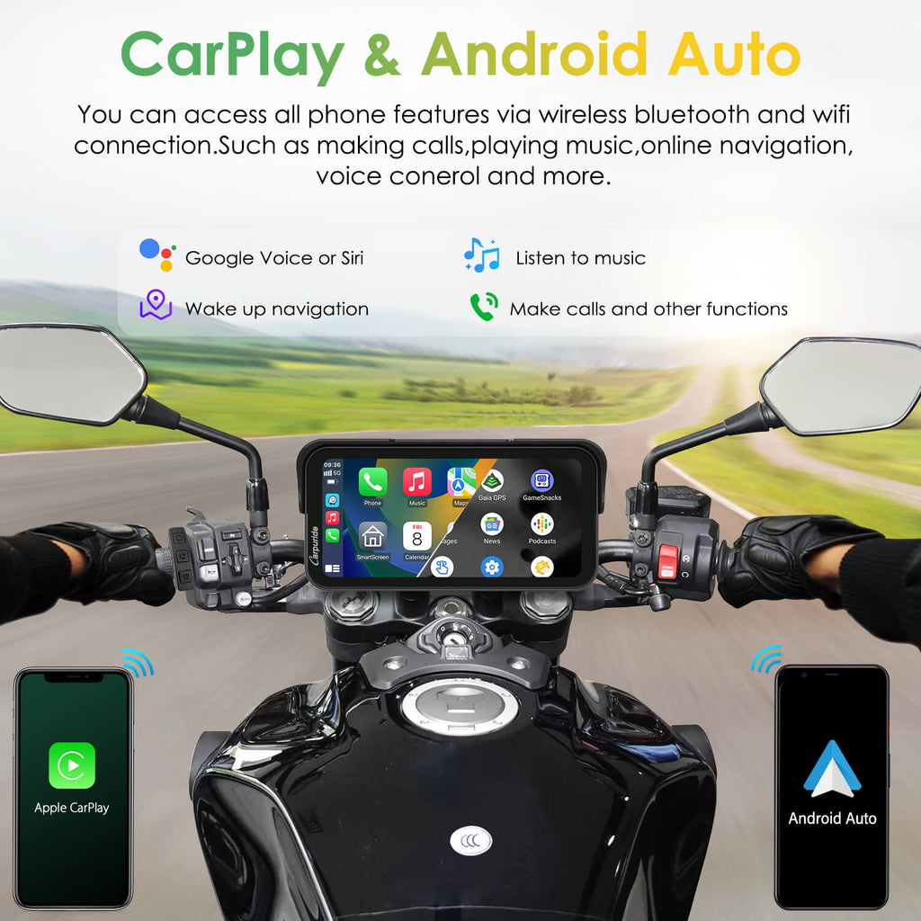 Carpuride W603D with TPMS Option | Wireless Portable Motorcycle Stereo with HD Dual Cameras