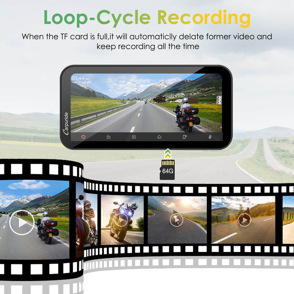 Carpuride W603D with TPMS Option | Wireless Portable Motorcycle Stereo with HD Dual Cameras