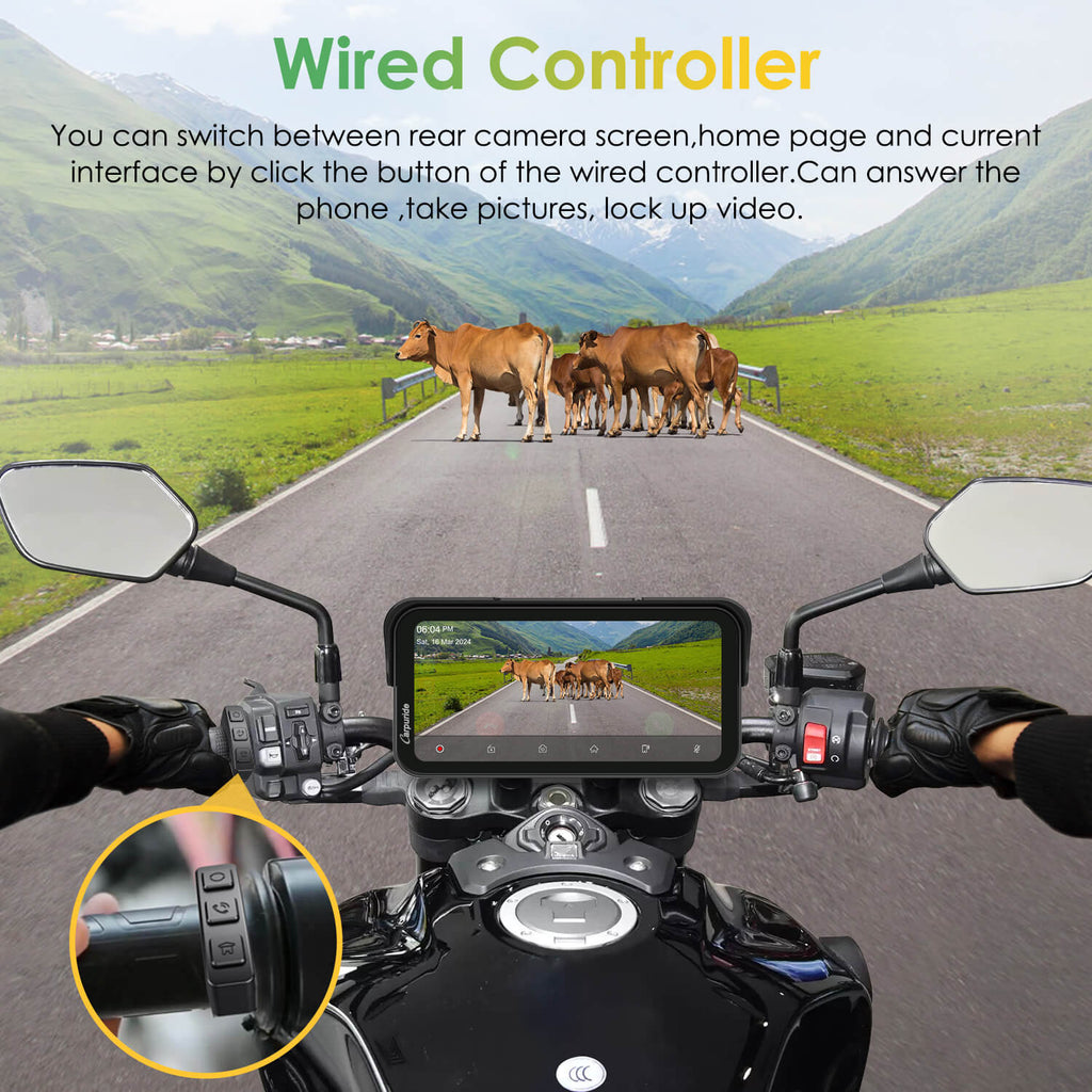 Carpuride W603D with TPMS Option | Wireless Portable Motorcycle Stereo with HD Dual Cameras