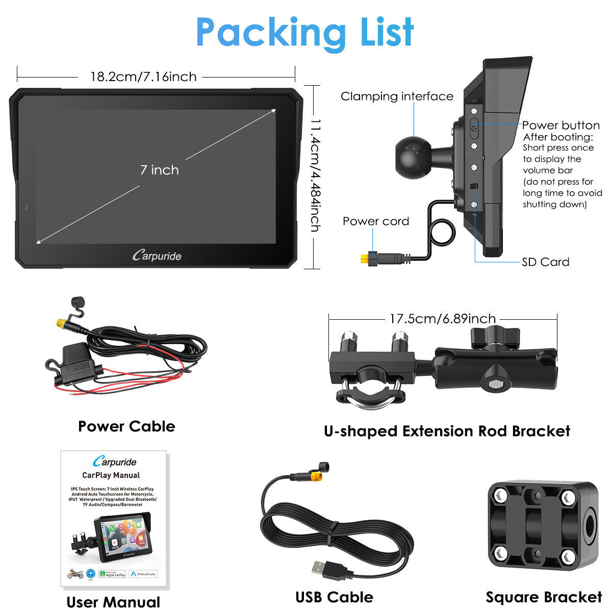 Carpuride W702 Pro standard package contents and accessories included