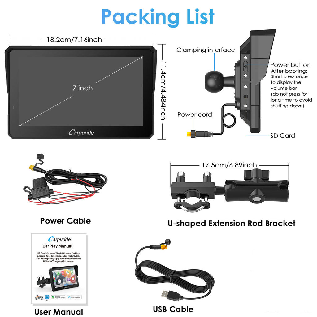 Carpuride W702/ W502 Wireless Portable Dual Bluetooth Waterproof IP67 Motorcycle Stereo