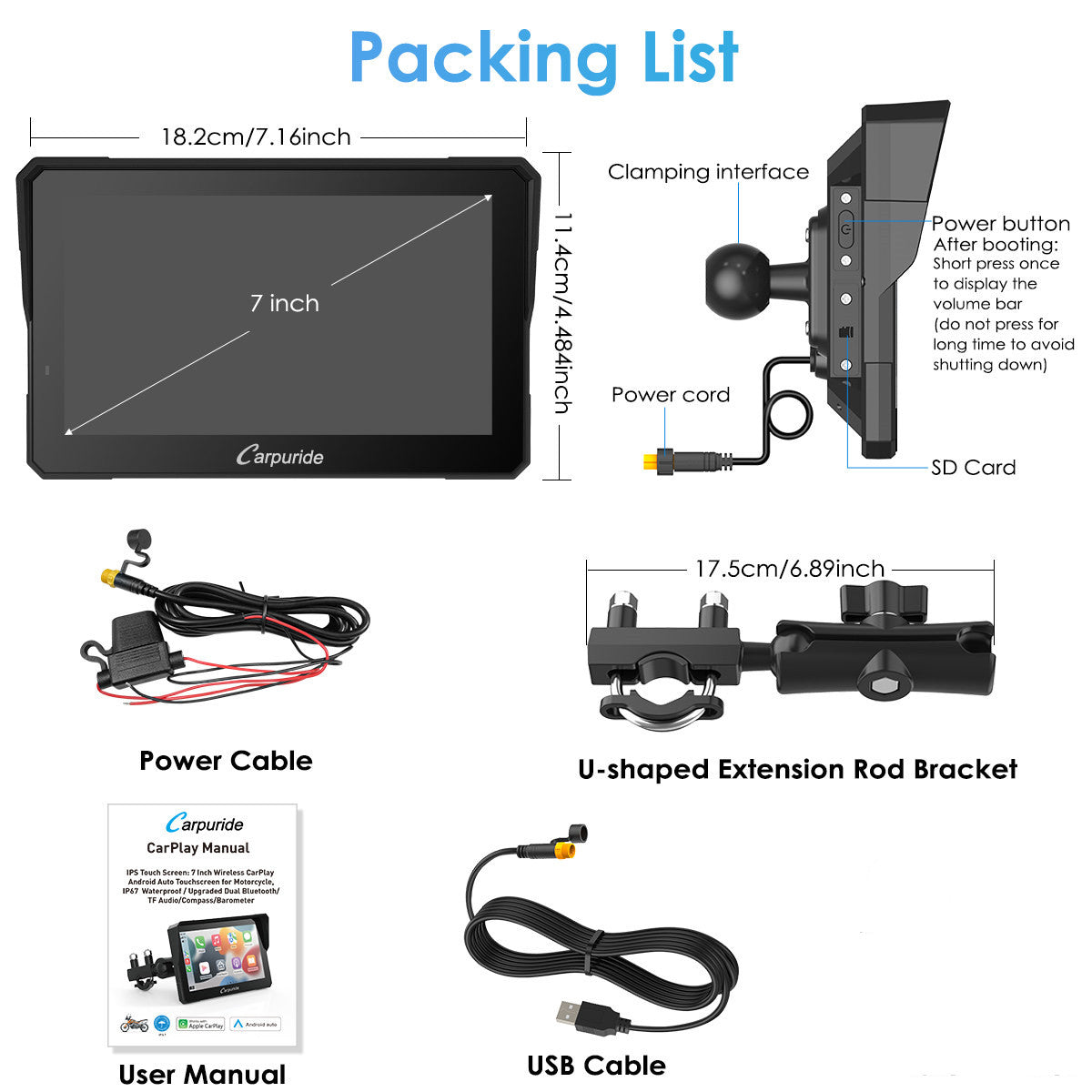 Carpuride W702/ W502 Wireless Portable Dual Bluetooth Waterproof IP67 Motorcycle Stereo