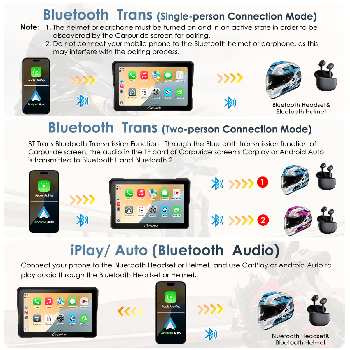 Bluetooth Helmet Connection Setup for W702BS
