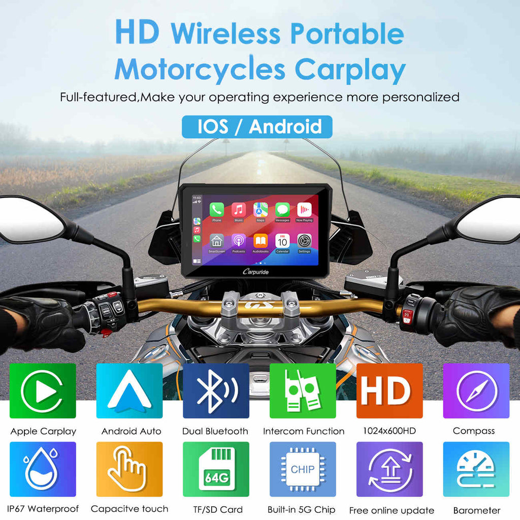 Carpuride W702B Pro/W502B Pro for BMW Motorcycles | Waterproof Stereo with Intercom, Compass & Barometer