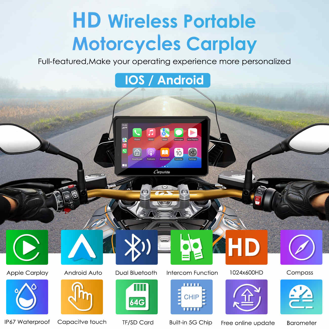 Carpuride W702B Pro/W502B Pro for BMW Motorcycles | Waterproof Stereo with Intercom, Compass & Barometer