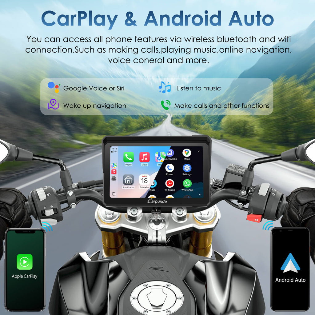 Carpuride W702S Pro/W502S Pro | Universal Motorcycle CarPlay with Optional TPMS & Plug-and-Play BM05 Bracket