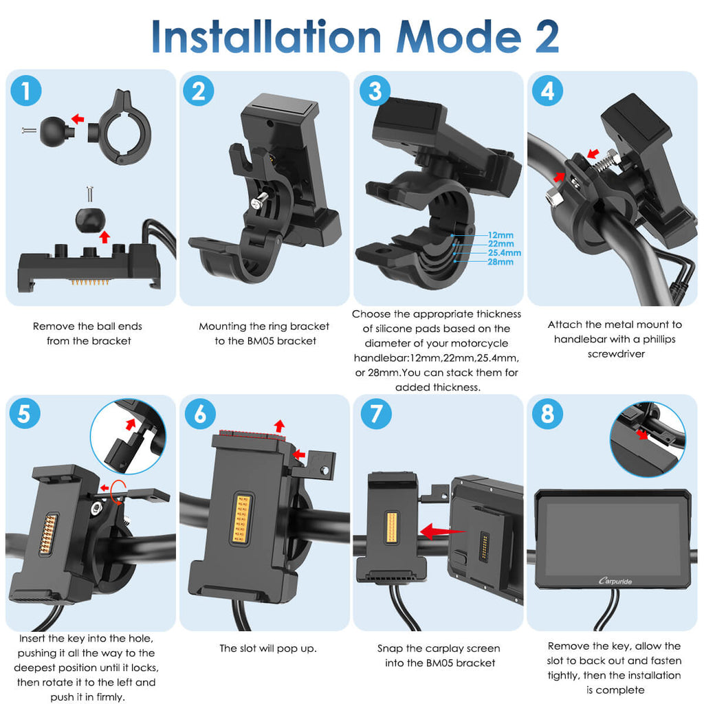 Carpuride W702S Pro/W502S Pro | Universal Motorcycle CarPlay with Optional TPMS & Plug-and-Play BM05 Bracket