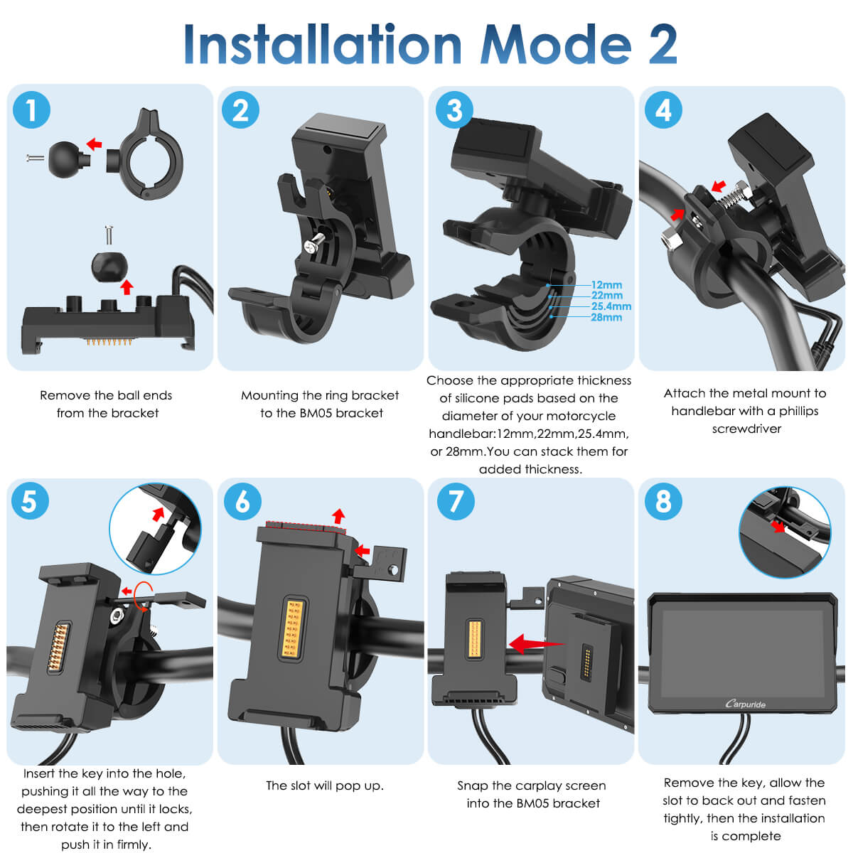 Carpuride W702S Pro/W502S Pro | Universal Motorcycle CarPlay with Optional TPMS & Plug-and-Play BM05 Bracket