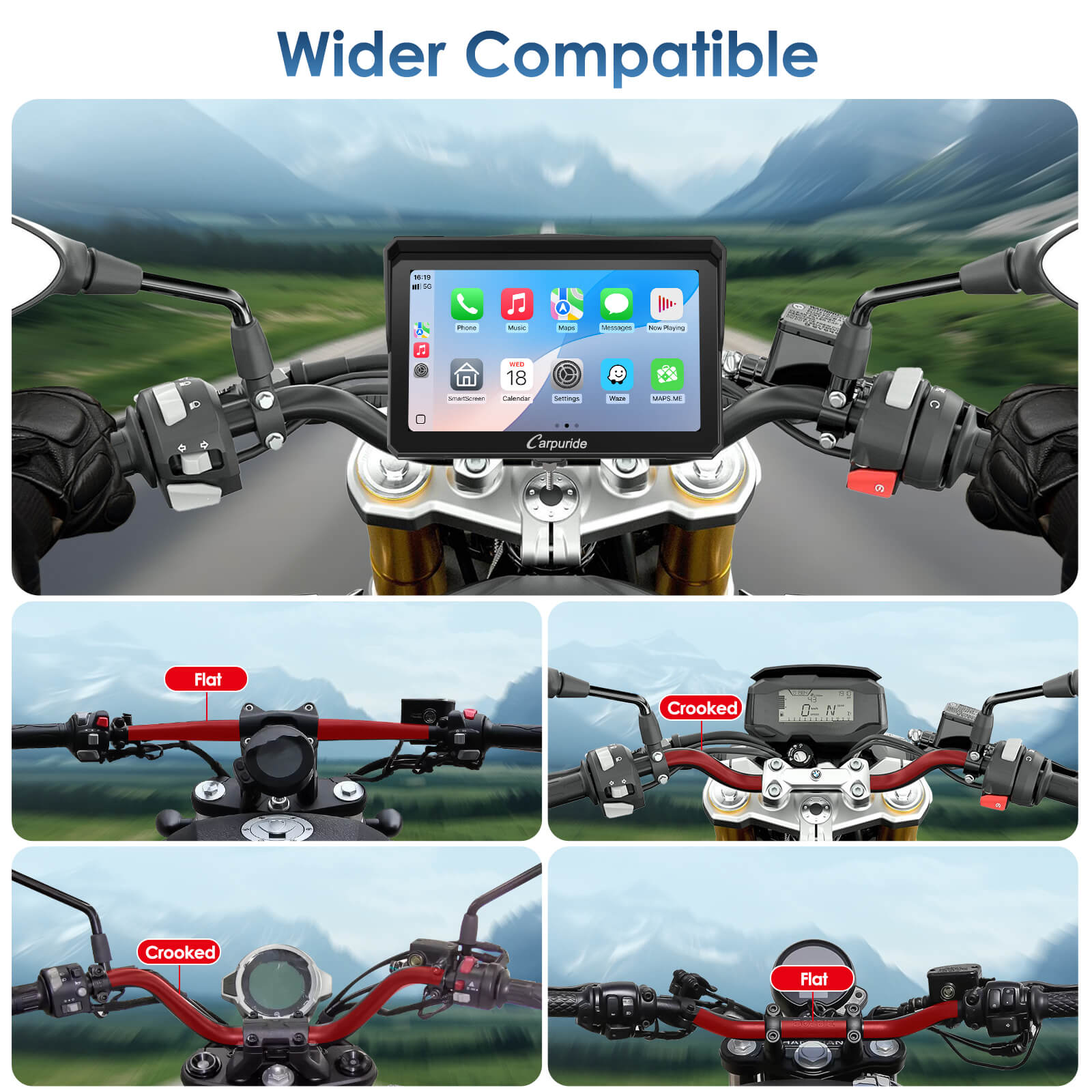 Carpuride W702S Pro/W502S Pro | Universal Motorcycle CarPlay with Optional TPMS & Plug-and-Play BM05 Bracket
