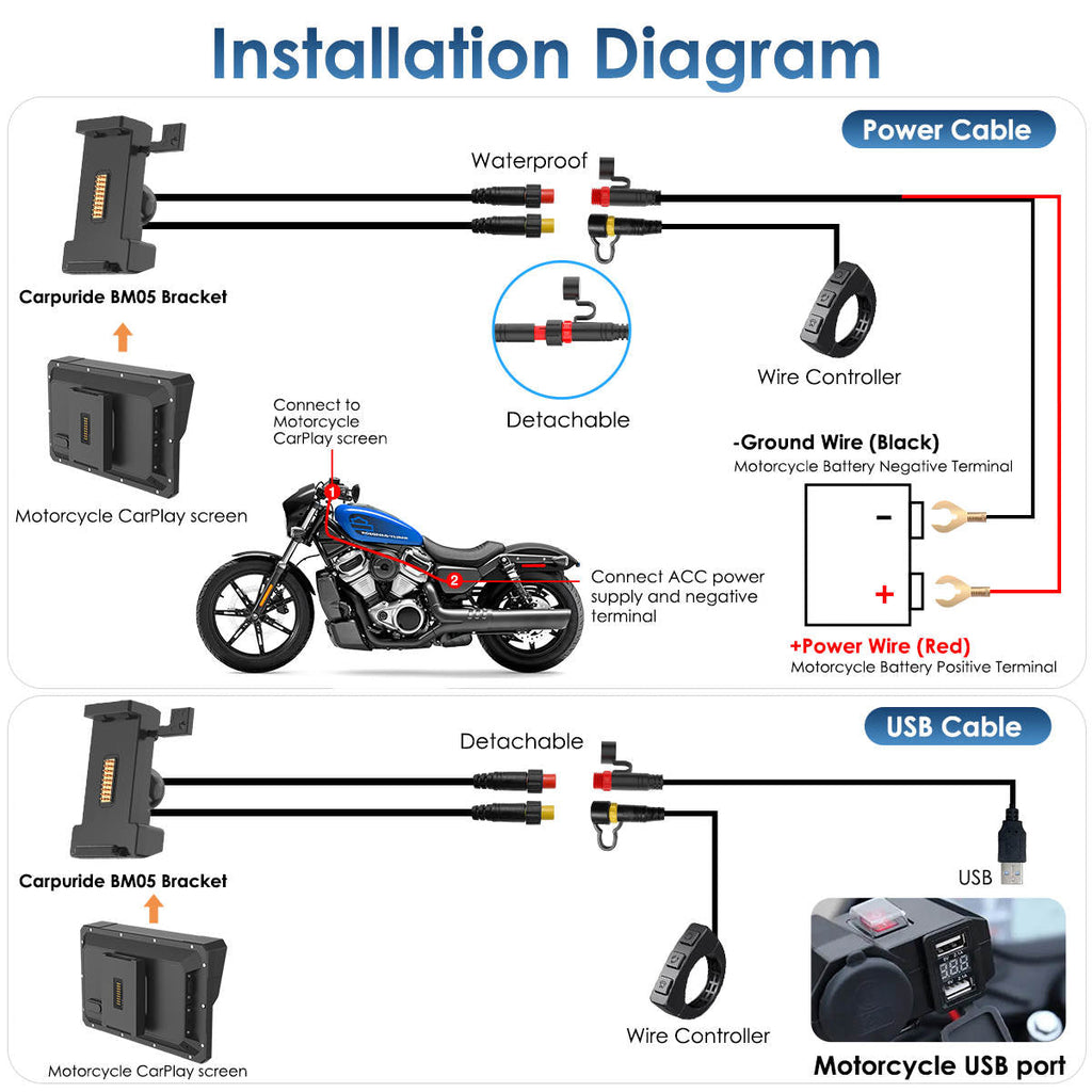 Carpuride W702S Pro/W502S Pro | Universal Motorcycle CarPlay with Optional TPMS & Plug-and-Play BM05 Bracket