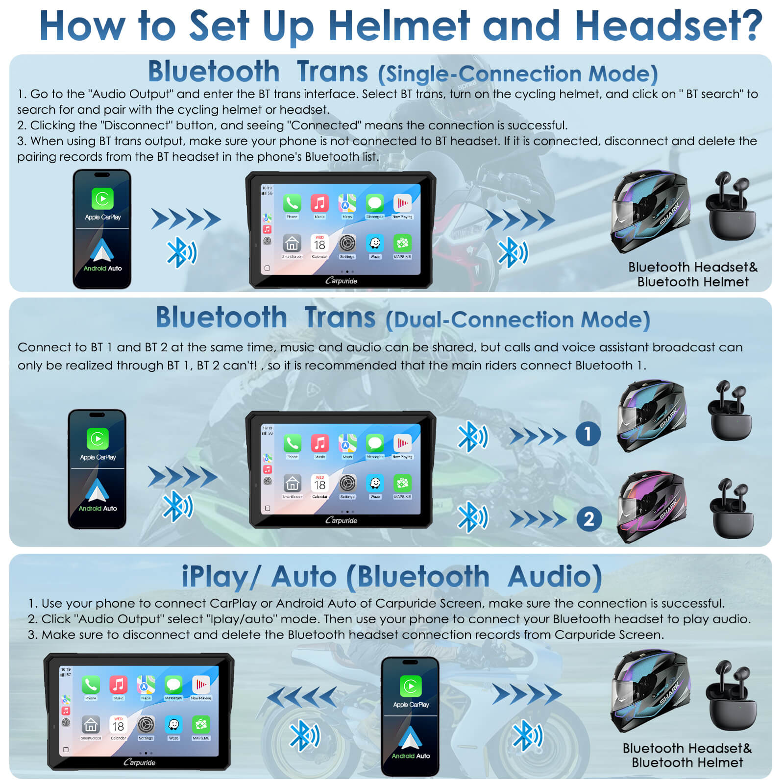 Carpuride W702S Pro/W502S Pro | Universal Motorcycle CarPlay with Optional TPMS & Plug-and-Play BM05 Bracket