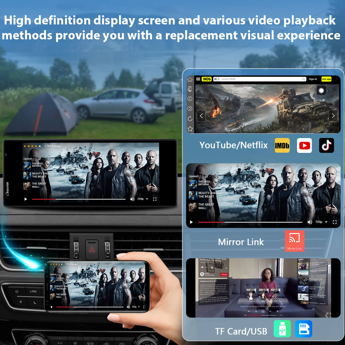 CARPURIDE W903 Plus Portable Wireless Car Stereo, Support Install Apps, with External GPS Antenna