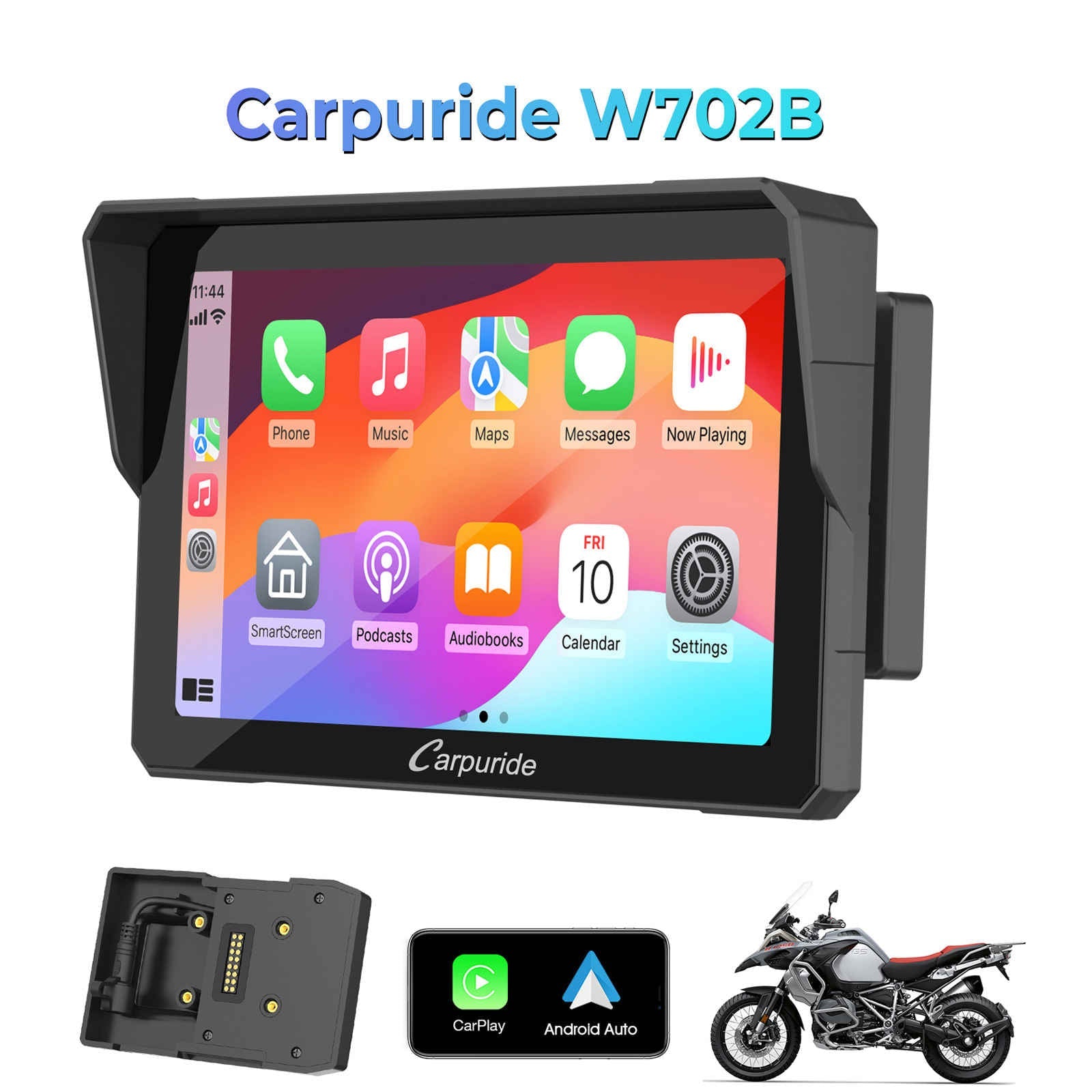 Carpuride W702B/W502B Wireless Portable Motorcycle Stereo Compatible Navigation Bracket