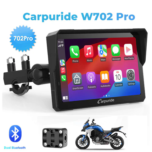 Carpuride W702 Pro wireless CarPlay and Android Auto motorcycle stereo system