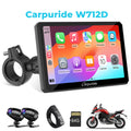 Carpuride W712D rotatable motorcycle CarPlay stereo with dual dash cam and TPMS option