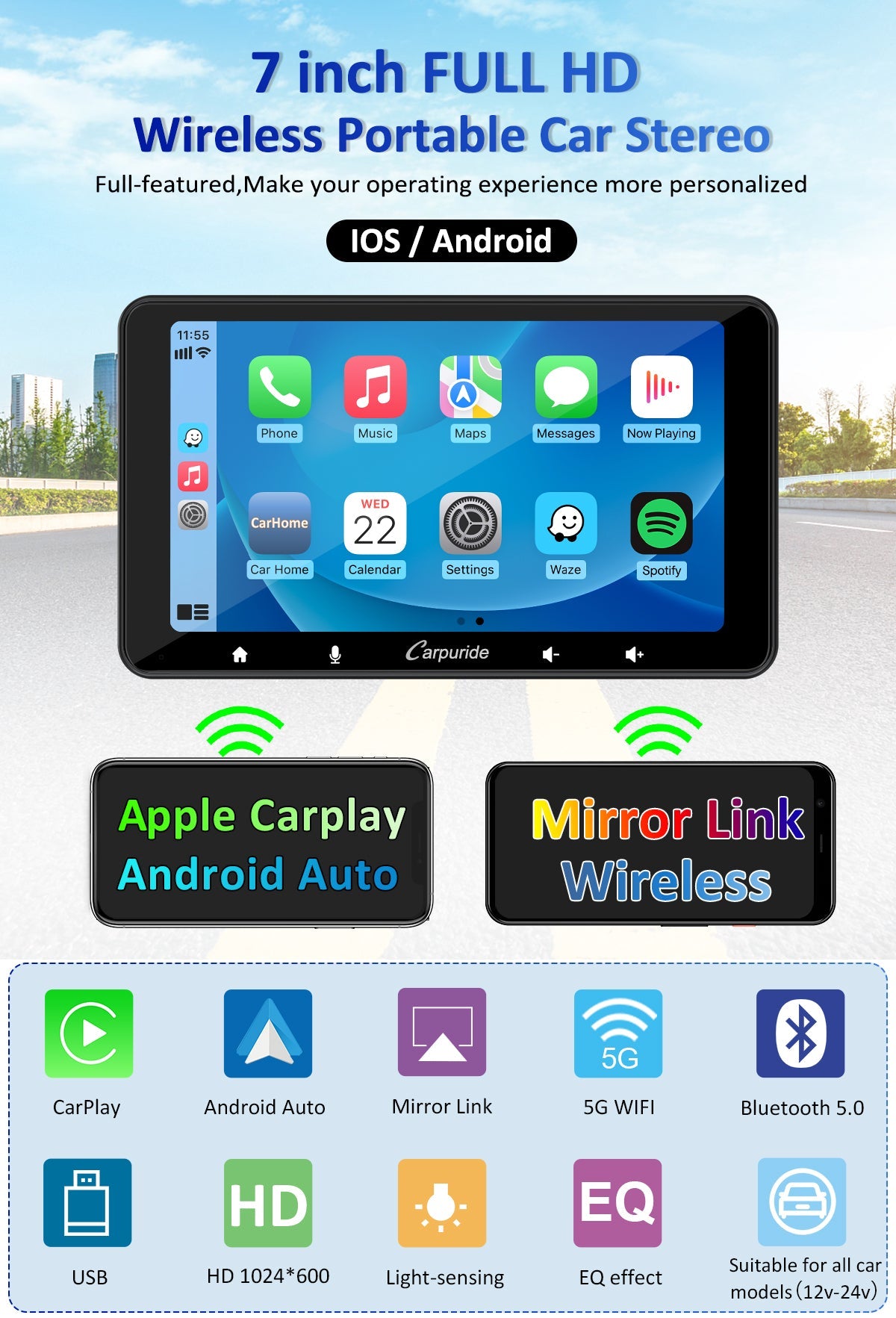 CARPURIDE W708 Wireless Portable Car Stereo