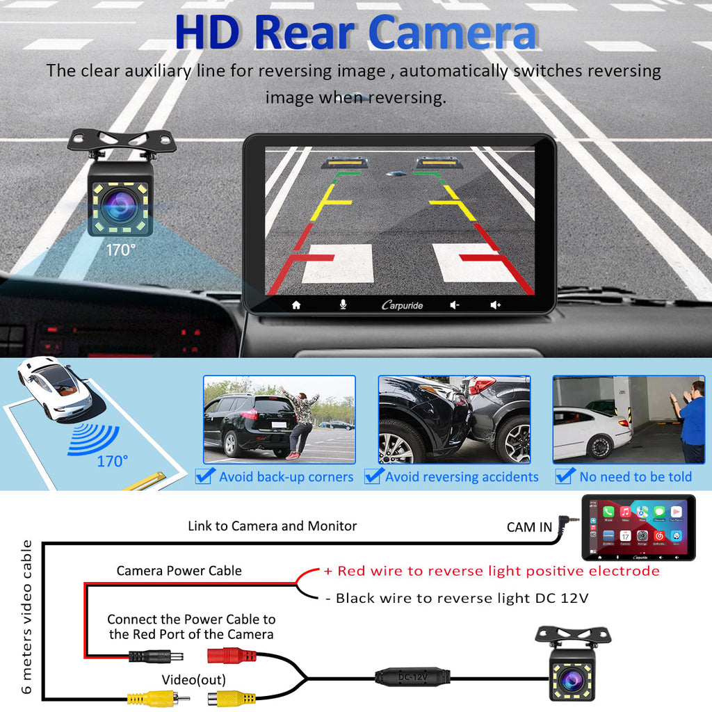 CARPURIDE W708 Wireless Portable Car Stereo with Backup Camera