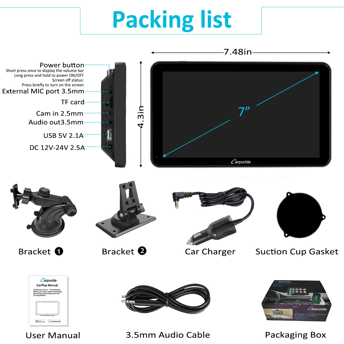CARPURIDE 701 Wireless Portable Car Stereo