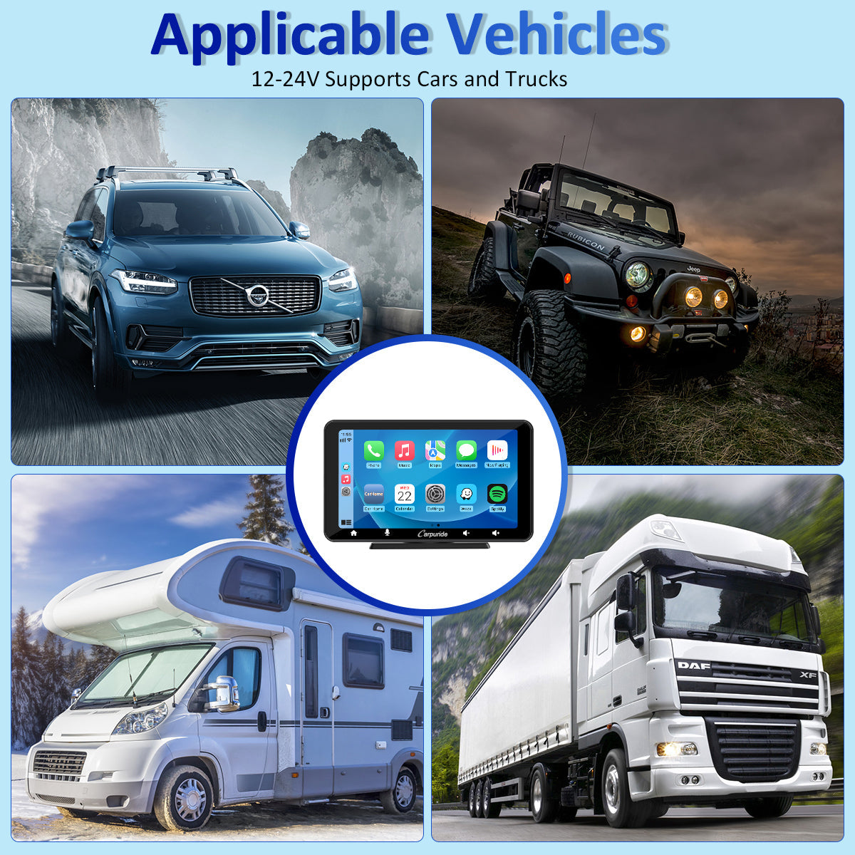 CARPURIDE W708 Wireless Portable Car Stereo with Backup Camera