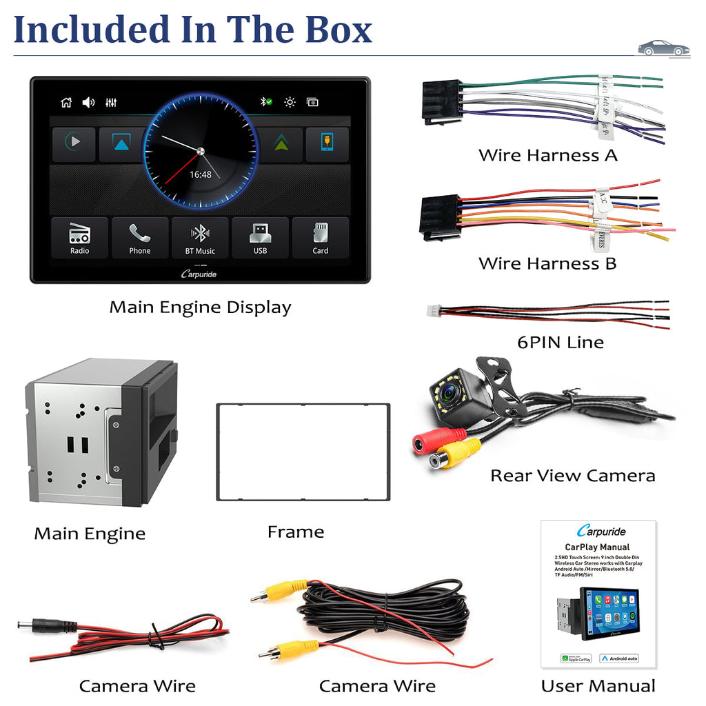 packing list: main engine, main engine display, wire harnesses, rear view camera, etc.