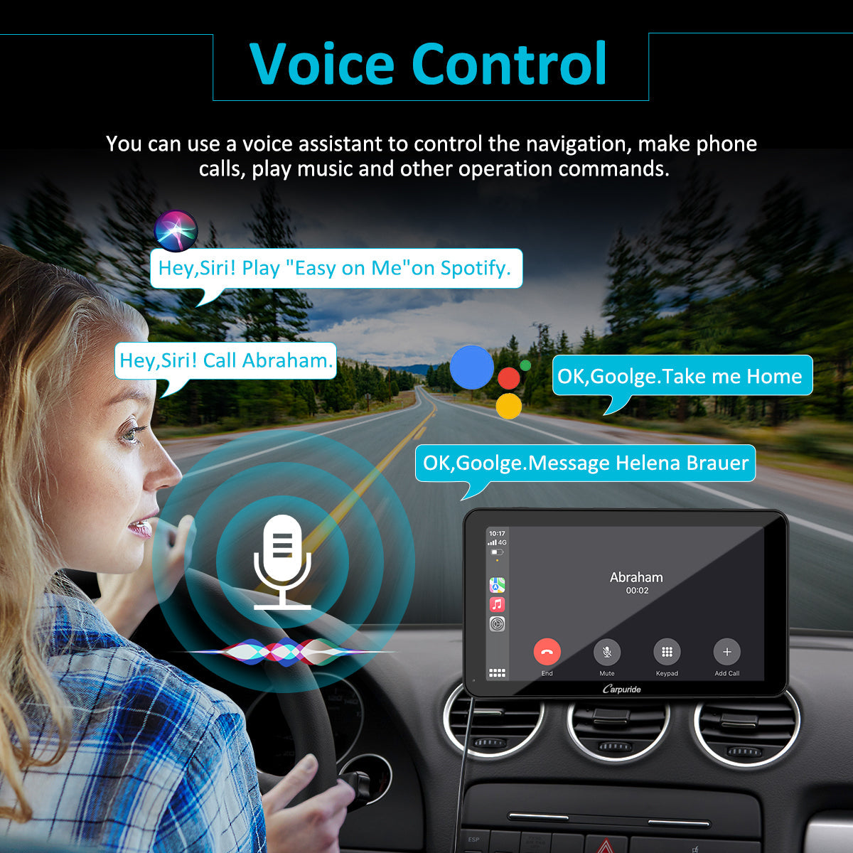 car radio carplay use siri or Google to do voice control with your hands on the steer
