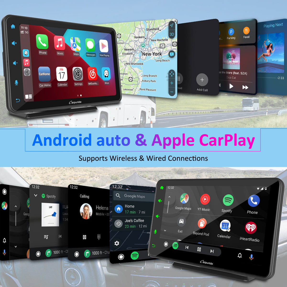 CARPURIDE W707 Wireless Portable Car Stereo  with Steering Wheel Control