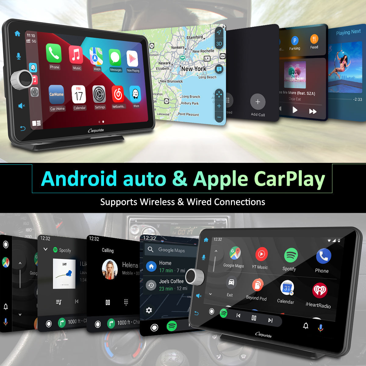CARPURIDE W706 Wireless Portable Car Stereo with Steering Wheel Control