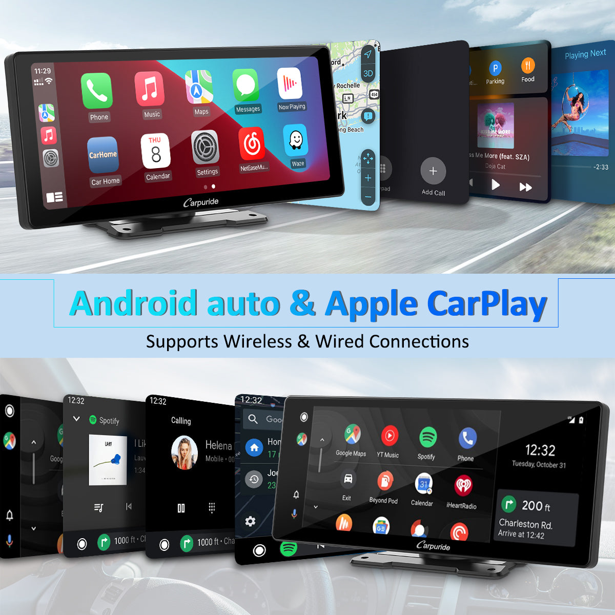 wireless & wired connections of car radio with android aoto & apple carplay