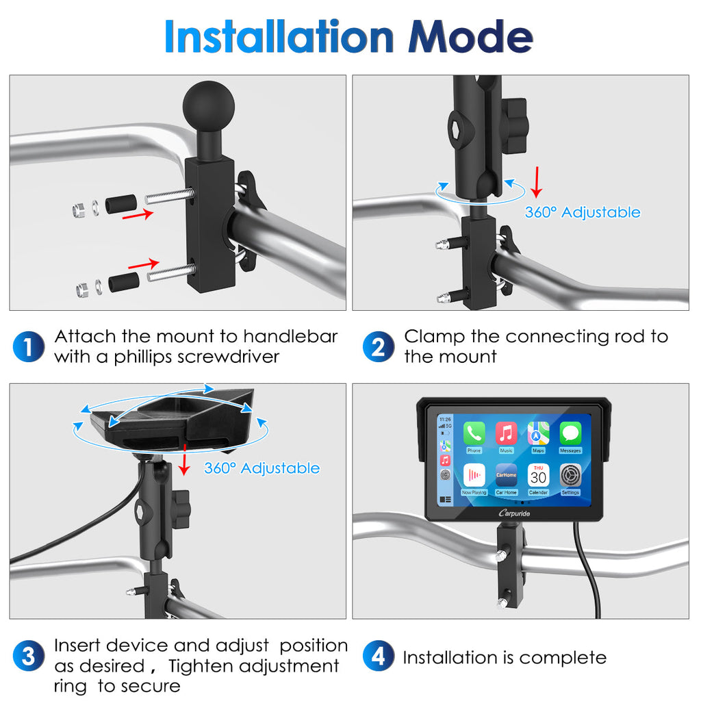 detailed installation diagram for U-sahped mount on bike/motorcycle bars
